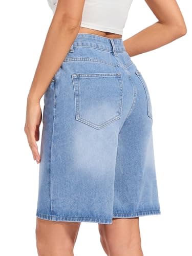Wanduyini Baggy Jorts for Women Mid-Low Waisted Jean Short Casual Loose Fit Wide Leg Knee Length Denim Bermuda Shorts Y2k (Light Blue,L)
