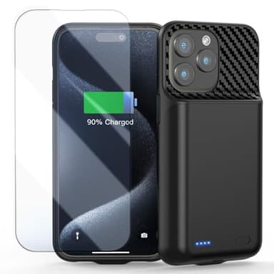 Battery Case for iPhone 15 Pro Max (6.7 inch), 13800mAh [High Capacity] 2025 Upgraded Portable Battery Charging Charger Case, Rechargeable Battery Back with Tempered Glass Screen Protector,Black