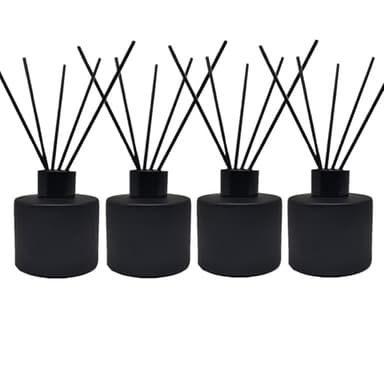 PimyRcyi 4PCS Reed Diffuser Bottle, Empty Matte Black Glass Jar with Black Sticks,Fragrance Replacement Container 100ml(4, Round)