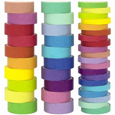 WAPETASHI Washi Tape Set - 40 Rolls, 2 Sizes Rainbow Decorative Tape for Journaling & Scrapbooking