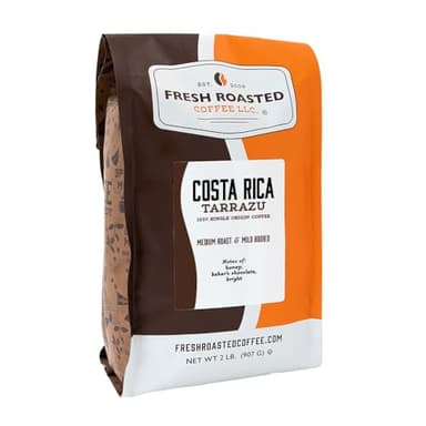 Fresh Roasted Coffee, Costa Rican Tarrazu, 2 lb (32 oz), Medium Roast, Kosher, Whole Bean