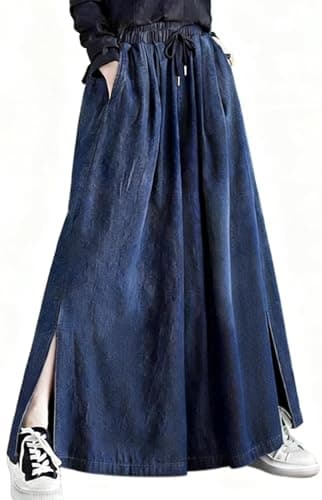 Duberess Women's Distressed Wide Leg Jeans High Waist Denim Pants with Elastic Waistband Pockets Loose Fit Trouser for Casual (US, Alpha, 3X-Large, Regular, Regular, Dark Blue)