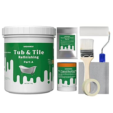 NADAMOO Tub and Tile Refinishing Kit (1kg / 35 oz, with tools), Bathtub Sink Countertop DIY Paint Kit for Bathroom Kitchen Porcelain Fiberglass, Semi-gloss White Coat