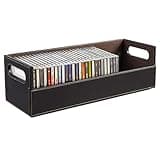 Stock Your Home CD Storage Box, Organizer Shelf for Movie Cases, DVDs, Cassette Tape Display Stand, Disc Holder Can Store Up to 40 CDs, Faux Leather (Brown)