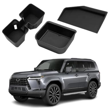 FETUSI 3PCS Center Console Organizer Compatible with Lexus GX 550 2024 2025, Silicone Cup Holder Insert + Cool Box Organizer + Wireless Charging Protective Mat for GX550 Accessories