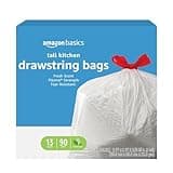 Amazon Basics Flextra Tall Kitchen Drawstring Trash Bags, Fresh Scent, 13 Gallon, 90 Count
