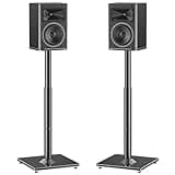MOUNTUP Universal Speaker Stands Pair 28.3" to 37.4" Height Adjustable Floor Speaker Stands, Holds Bookshelf & Satellite Speaker Large Speaker, Up to 22LBS Cable Concealing 9.8" Plate Black MU9132-L