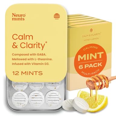 Neuro Calm & Clarity Mints - GABA L-Theanine Stress Supplement with Vitamin D3 - Non-Drowsy, Functional Calming Mints for Mood, Mental Clarity & Cognitive Function - Honey Lemon, 72 ct