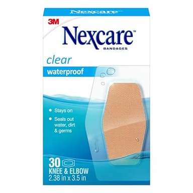 Nexcare Waterproof Clear Bandages For Knee And Elbow, Stays On Skin In The Bath, Shower Or Pool, 2.38 x 3.5 in, 30 Count