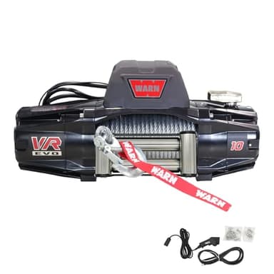 WARN VR EVO 10 Standard Duty Electric Winch for 1/2-ton Pickups, Jeeps, and Larger SUVs, 12V DC, 10,000 lb Line Pull, 90 ft Steel Cable with Roller Fairlead, Relocatable Control Pack.
