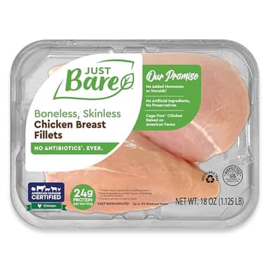 Just Bare® Natural Fresh Chicken Breast Fillets | No Antibiotics Ever | Boneless | Skinless | 1.125 LB
