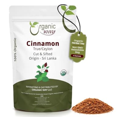 Organic Way Premium True Ceylon Cinnamon Cut & Sifted (Cinnamomum verum) - Adds Flavour | Organic & Kosher Certified | Raw, Non GMO & Gluten Free | USDA Certified | Origin - Sri Lanka (1/4 LBS / 4OZ)