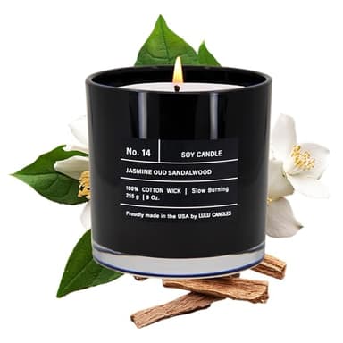 Lulu Candles | Jasmine, Oud & Sandalwood | Luxury Scented Soy Jar Candle | Hand Poured in The USA | Highly Scented & Long Lasting (9 Oz.)