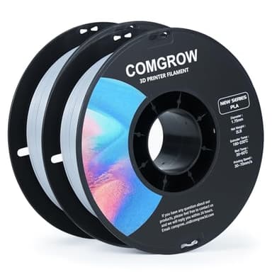 Comgrow PLA 3D Printer Filament, Durable and Stronger 3D Printer PLA Filament 1.75mm Fit Most 3D Printers, Dimensional Accuracy +/- 0.02 mm, 2 Rolls of 2LBS Spool PLA Grey