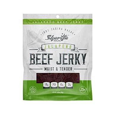 BEEF JERKY ORIGINAL (JALAPENO) (1) 2.85 oz. Bag – Great Everyday Halal Jerky Beef Meat Snack, 100 % Real Zabiha Halal Beef, 13g of Protein, 70 Calories, 0g Trans Fat, & 2g of Carbohydrates