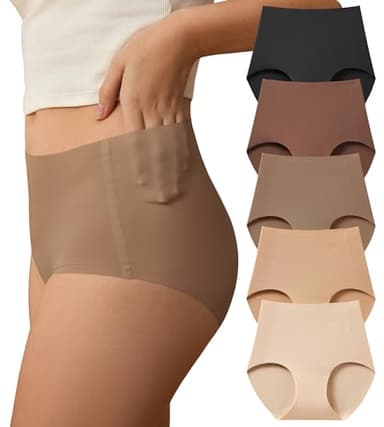 SHARICCA Seamless High Waisted Underwear for Women No Show Full Coverage Panties Nuage Microfiber Briefs Pack, 5P01, M