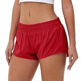 Aurefin Lightweight Athletic Shorts for Women, Quick Dry Running Shorts with Zip Pocket and Liner Womens Gym Workout Shorts Red XL