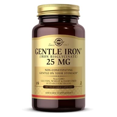 Solgar Gentle Iron, 180 Vegetable Capsules - Ideal for Sensitive Stomachs - Non-Constipating - Red Blood Cell Supplement - Non GMO, Vegan, Gluten-Free, Dairy Free, Kosher - 180 Servings
