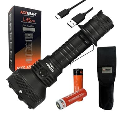 ACEBEAM L35 2.0 Flashlight Black C-ree XHP70.3 HI LED w/Extra Battery and Eco Sensa USB C Charging Cable Included, L3520-Blk-XtraBatter