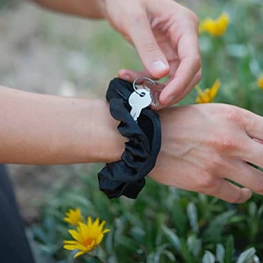 Smunchys Satin Scrunchie with Hidden Zipper Pocket for Cash, Keys, Chapstick | Women's Versatile Hair Accessory and Travel Companion, Stocking Stuffer & Bridal Gift | 1 Pack (Black)