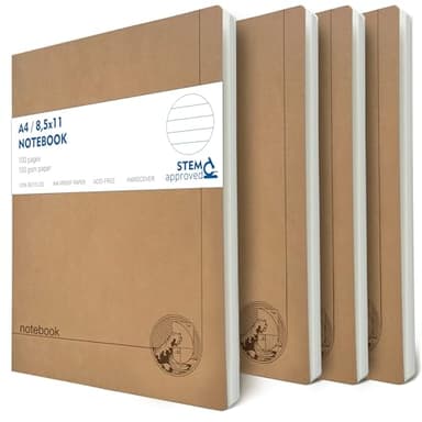 le vent A4 Lined Notebook Set – 4 Pack Rulled Paper Journals, 100 Pages, 100gsm, Lay Flat, Eco-Friendly, 8.5x11 Hardcover Look for School, Office & Students