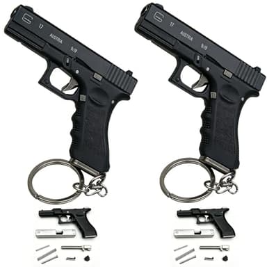 Holriaye Pistol Keychain Mini Gun Keychain with Holster 1:3 Scale, Novelty Gun Shape Key Ring Accessory, Plastic Decorative Keychain (Black 2Pack)