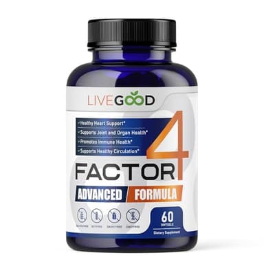 LIVEGOOD™ Factor 4, Omega 3 Fish Oil with EPA & DHA, CoQ10, and Turmeric, Advanced Q10 Coenzyme & CoQ10 Supplements, DHA Supplements for Heart, Joint & Immune Support, Made in USA, 60 Count,