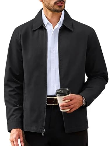 TACVASEN Mens Jackets Casual Stylish Cotton Lightweight Spring Jacket Full Zip Windbreaker Business Work Dress for Fall