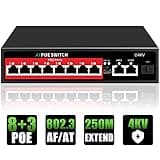 STEAMEMO 11-Port Ethernet Unmanaged PoE Switch, 8 PoE+ Ports@100W, 2 Gigabit Uplinks, 1*1.25G SFP Port, 250m Extend Mode, Fanless Sturdy Metal ,Plug and Play, Desktop or Wall Mount