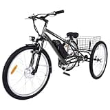 PhoenixCrest 24 Inch Electric Tricycle for Adults 3 Wheel Mountain Electric Bicycle with Basket, 350W Powerful Motor, 36V Detachable Battery, 7 Speed Fat Tires Electric Trike (Dark Gray)