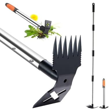 60" Weed Puller Tool with Long Handle and 17" Weeding Tools Gardening Set, Dual Side Hand Weed Rake and Hoe Garden Weeder, Uprooting Weed Pulling Remover Tool for Yard, Patio, Lawn and Garden Planting