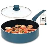 PRIME CUISINE 10.5" Saute Pan with Lid, Non-Stick Blue Diamond Coating, Induction Safe, Soft Touch Handle, 10.5 Inch Frying Pan for Cooking, Dishwasher Safe
