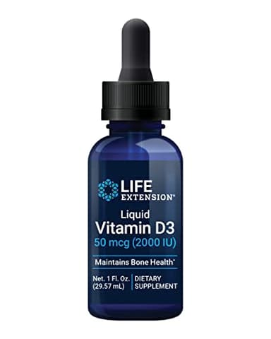 Life Extension Liquid Vitamin D3, 50 mcg (2000 IU), Immune System Support, Bone Health, Whole-Body Health, unflavored, Gluten-Free, Non-GMO, 29.57 ml