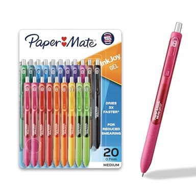 Paper Mate InkJoy Gel Pens, Medium Point (0.7mm), Assorted Colors, 20 Count - Back to School Supplies, Teacher Essentials, Journaling, Writing, Note-Taking