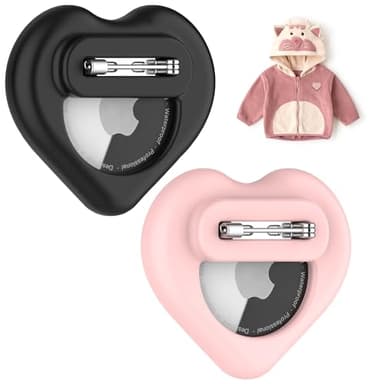 DDJ for AirTag Holder for Kids (2 Pack), Hidden Silicone Case for Apple AirTags 1st & 2nd Generation with Invisible Pin, Anti Lost Air Tagholder for Kids/Elderly/Clothing/Backpack (Black/Pink)
