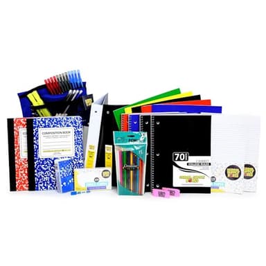 Secondary School Essentials Bundle | 1 Box - 51 Pieces per Box | School Supply Boxes - Back to School Essentials Includes Folders, Notebooks, 1" Binder, Mechanical Pencils, Index Cards, Highlighters, & Pens