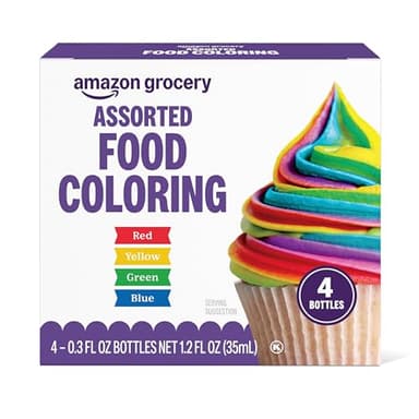 Amazon Grocery, Assorted Food Coloring, Contains Red, Blue, Green, Yellow Bottles, 1.2 Fl Oz