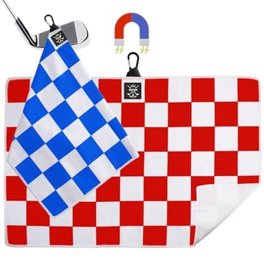 Viddett 2 Pcs Magnetic Golf Towel (24"x16") for Men - Premium Color Waffle-Pattern Golf Towel Magnetic with Clip. GolfAccessories for Men & Women, Fits GolfCarts/Clubs - Red/Blue
