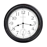 16 Inch Large Outdoor Clock Waterproof with Thermometer Retro Wall Clocks for Patio Pool Garden Home,Bronze