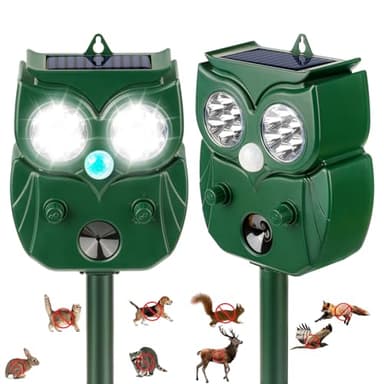 2 Pack 2026 Ultrasonic Animal Repellent Outdoor Deer Repellent Devices Solar Animal Repeller Motion Activated Deterrent to Scare Cat Squirrel Rabbit Raccoon Skunk with LED Flash Lights for Yard Lawns