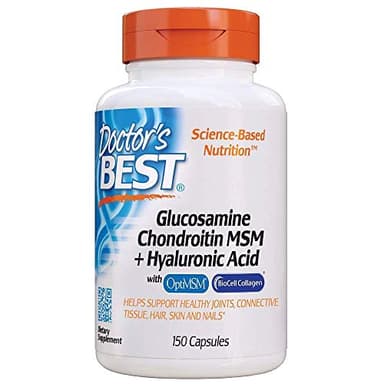Doctor's BEST Glucosamine Chondroitin MSM + Hyaluronic Acid Caps - Joint Health Support Supplement for Women & Men, Nutritional Support for Joint Strength, Hair, Skin, & Nails - 150 Veg Capsules