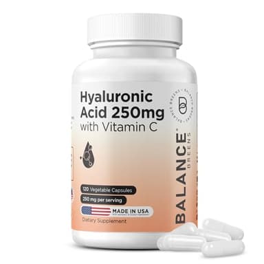 Pure Hyaluronic Acid Supplement 250mg with Vitamin C 50mg, 120 Vegan Capsules - Skin Hydration for Natural Glow, Hair, Nails, Bone & Joint Health Formula