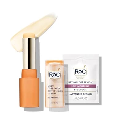 RoC Multi Correxion Revive + Glow Eye Balm with Vitamin C (0.14 oz) + Retinol Eye Cream Packette