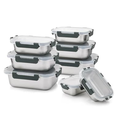 Cuiselect 8 PCS-4-Size Stainless Steel Lunch Box- Leakproof & Dishwasher Safe, Stackable Stainless Steel Food Containers, Metal Bento Box for Work,Travel (58/41 /24 /14Oz)