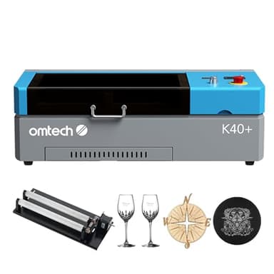 OMTech K40+ CO2 Laser Engraver with Rotary axis, 8"x12" 45W Desktop Laser Engraving Machine for Home Use, LaserGRBL LightBurn Compatible Laser Engraver Cutter with Adjustable Laser Head Air Assist
