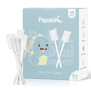 Papablic Baby Tongue Cleaner, Baby Oral Cleaner, Disposable Infant Mouth Cleaner Newborn, Upgrade Gum Cleaner with Paper Handle for Infants Ages 0-2 Years, 40 Pack