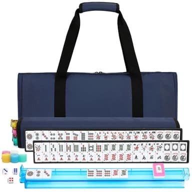 Marllifenney American Mahjong Tile Set,166 White Tiles Mahjong Set,4 Colors Mahjong Racks,Travel Mahjong Set with Blue Carrying Bag