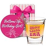 21st Birthday Gifts for Her - 21st Birthday Shot Glass for Girls, Pink 21 Year Old Birthday Decorations for Women, Unique Turning 21 Bday Party Favors, Gift for Daughter, Sister, Friends