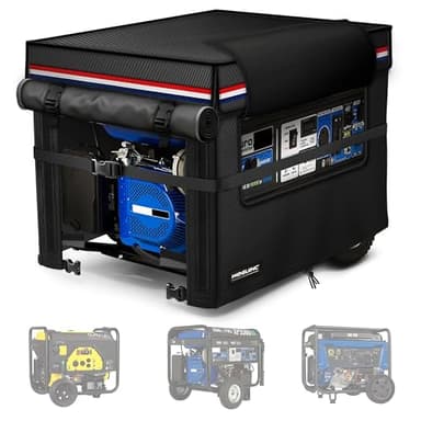 30x30x27 Inch Generator Cover. Available in 25/27/28/30/32/38 Inches. 900D Heavy-Duty Oxford Fabric with Advanced Windproof Buckles.Open top to add fuel. Suitable for Most 6000-13000W Generator.Black