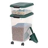 Remington 2 Piece Clear Plastic Food Storage Container | 30 lbs, 11 lbs | Airtight, Stackable, Wheels | Food Storage, Treat Box | 2-Cup Scoop